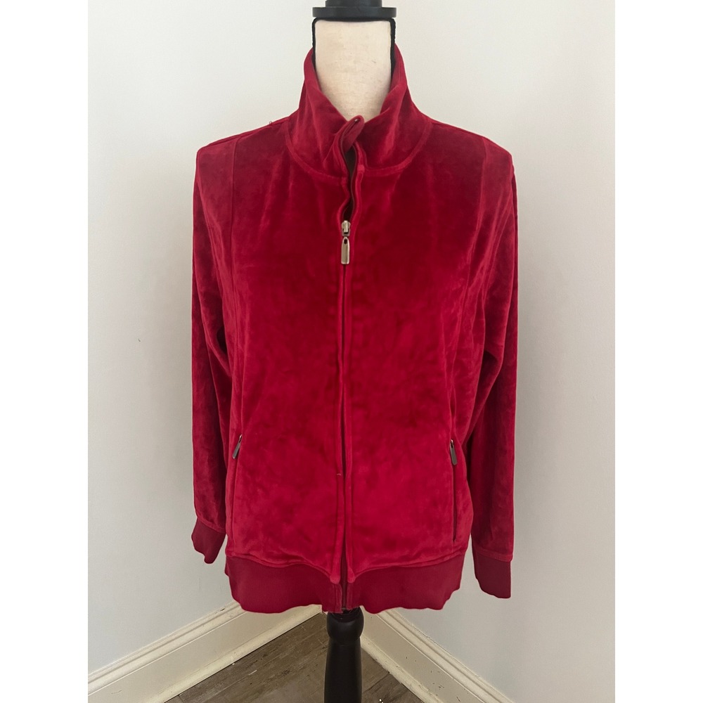 Vintage Red Velvet Zip Up Jacket XL Track Sporty Y2K Streetwear Cozy Soft Retro